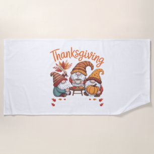 Thanksgiving Gnome Fall Leopard Turkey Essential T Beach Towel
