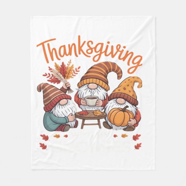 Thanksgiving Gnome Fall Leopard Turkey Essential T Fleece Blanket (Front)