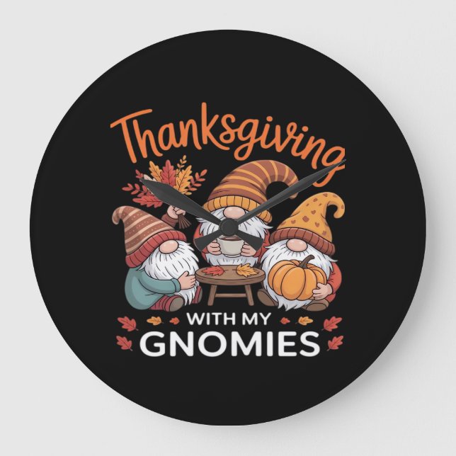 Thanksgiving Gnome Fall Leopard Turkey Essential T Large Clock (Front)