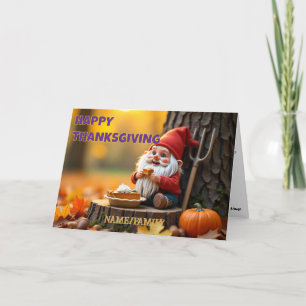 Thanksgiving Gnome with Pumpkin Pie Holiday Card