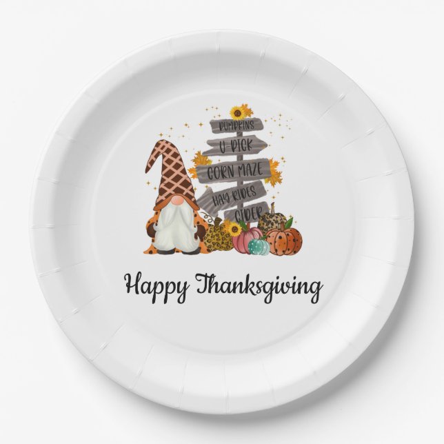 Thanksgiving Gnomes, Fall, Autumn, Pumpkins Party  Paper Plate (Front)