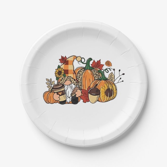 Thanksgiving Gnomes Fall Leaves Gnomes Funny Fall  Paper Plate (Front)