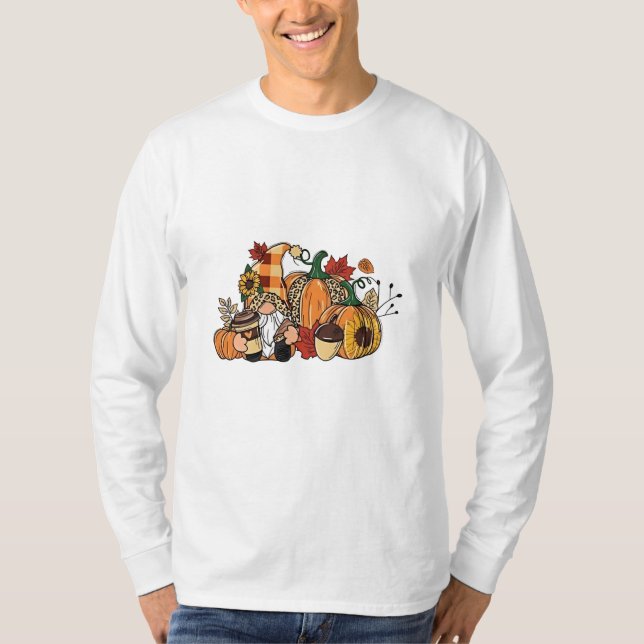 Thanksgiving Gnomes Fall Leaves Gnomes Funny Fall  T-Shirt (Front)