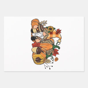 Thanksgiving Gnomes Fall Leaves Gnomes Funny Fall Wrapping Paper Sheet