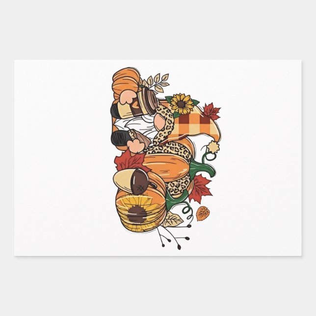 Thanksgiving Gnomes Fall Leaves Gnomes Funny Fall  Wrapping Paper Sheet (Front)