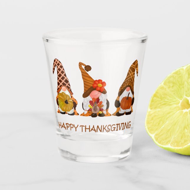 Thanksgiving Gnomes Shot Glass (Front)