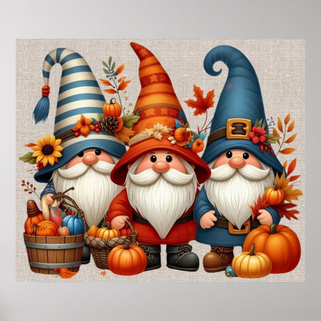 Thanksgiving Gnomes Trio Art Poster (Front)
