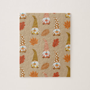 Thanksgiving Gnomes with Autumn Leaves   Jigsaw Puzzle