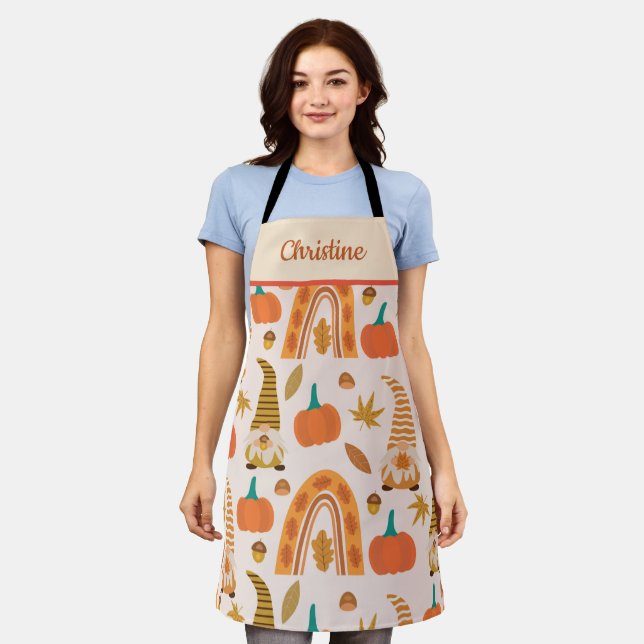 Thanksgiving Gnomes with pumpkins and leaves name  Apron (Worn)