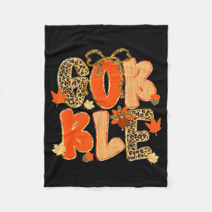Thanksgiving Gobble Coquette Preppy Leopard Turkey Fleece Blanket