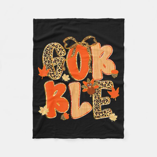 Thanksgiving Gobble Coquette Preppy Leopard Turkey Fleece Blanket (Front)