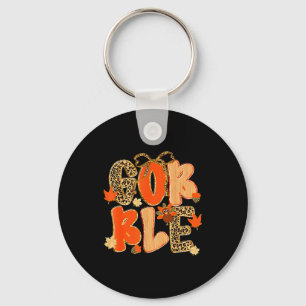 Thanksgiving Gobble Coquette Preppy Leopard Turkey Key Ring