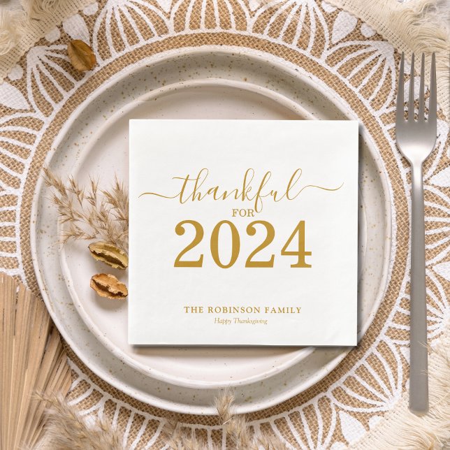 Thanksgiving Gold Script Modern Napkin (Creator Uploaded)