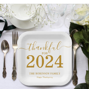 Thanksgiving Gold Script Modern Paper Plate