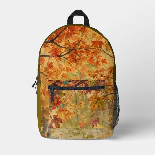 Thanksgiving,Golden Leaves, Grateful Heart Printed Backpack (Front)