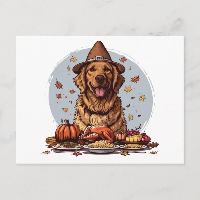 Thanksgiving Golden Retriever Dog Postcard (Front)