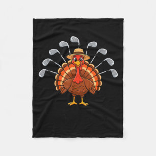 Thanksgiving Golf Turkey Funny Turkey Day Golf Cli Fleece Blanket