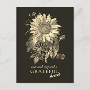 Thanksgiving Grateful Vintage Sunflower Floral Postcard