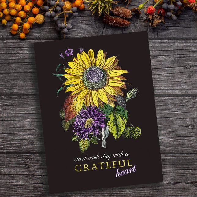 Thanksgiving Grateful Vintage Sunflower Floral Postcard (Creator Uploaded)