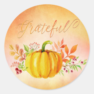 Thanksgiving "Grateful" Watercolors Classic Round Sticker