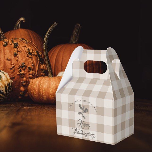 Thanksgiving Gratitude Family Name Taupe Plaid Favour Box (Thanksgiving Gratitude Family Name Taupe Plaid Favor Box)