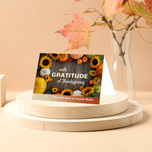 Thanksgiving Gratitude Sunflowers and Pumpkins Foil Greeting Card