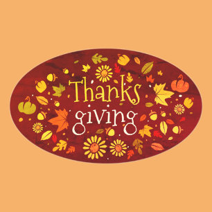 Thanksgiving Greenery Oval Sticker