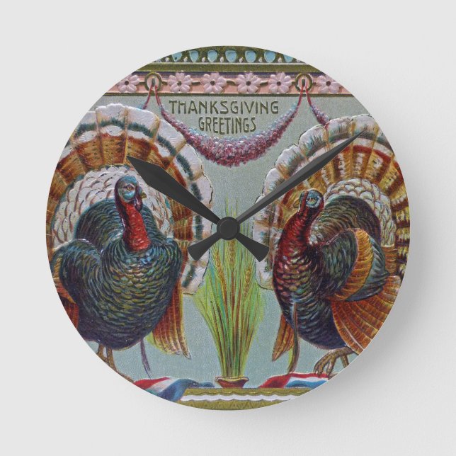 Thanksgiving Greetings 1906 Round Clock (Front)