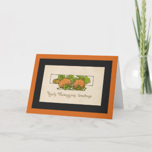 Thanksgiving Greetings- Pumpkin-Art Deco Holiday Card