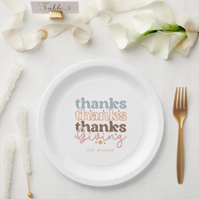 Thanksgiving groovy typography design paper plate (Wedding)