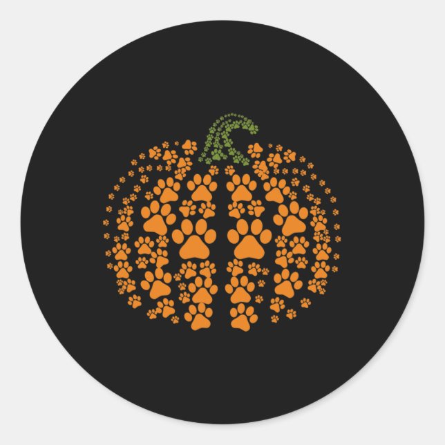 Thanksgiving Halloween Fall Cute Paws Pumpkin Pet  Classic Round Sticker (Front)