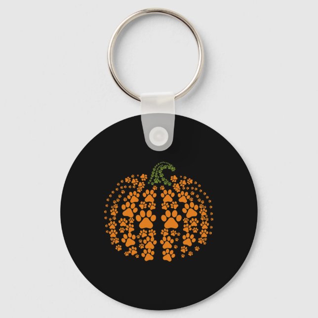 Thanksgiving Halloween Fall Cute Paws Pumpkin Pet  Key Ring (Front)