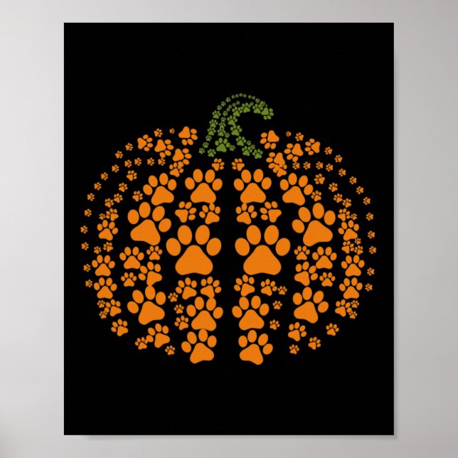 Thanksgiving Halloween Fall Cute Paws Pumpkin Pet  Poster (Front)