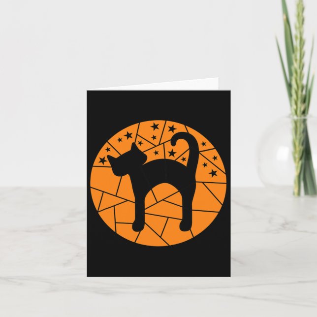 Thanksgiving Halloween Fall Cute Starry Black Cat  Card (Front)