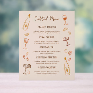 Thanksgiving Hand-Drawn Signature Cocktail Menu Acrylic Sign
