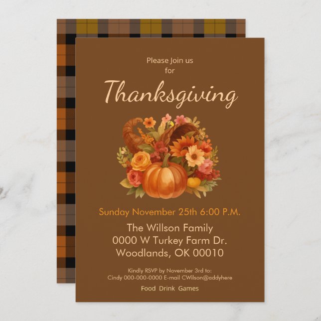 Thanksgiving Harvest Dinner Invitation (Front/Back)