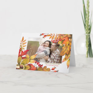 Thanksgiving Harvest Leaves Berries Horz Photo Holiday Card