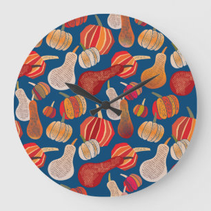 Thanksgiving Harvest: Pumpkin Vintage Art Large Clock