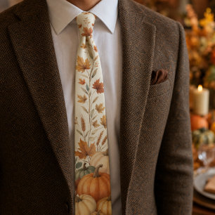 Thanksgiving Harvest Pumpkin Watercolor Autumn Men Tie