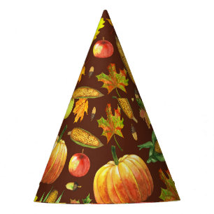 Thanksgiving harvest, watercolor seamless pattern. party hat