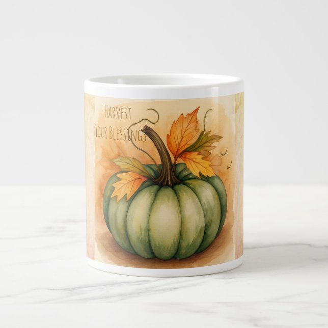 Thanksgiving, Harvest You Blessings Large Coffee Mug (Front)