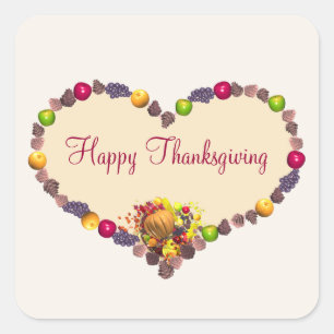 Thanksgiving Heart and Cornucopia Square Sticker