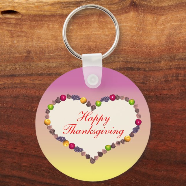Thanksgiving Heart - Pink and Yellow Key Ring (Front)
