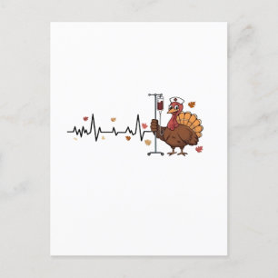 Thanksgiving Heartbeat Turkey Nurse Pulse Fall RN Invitation Postcard