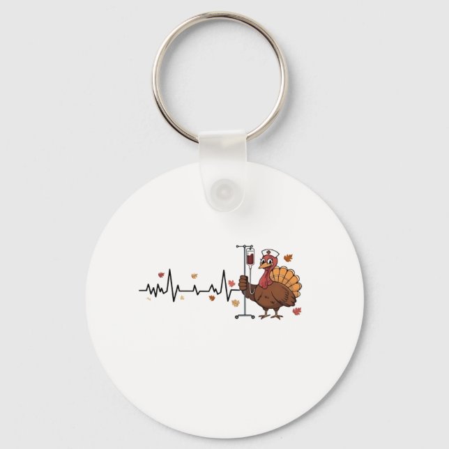 Thanksgiving Heartbeat Turkey Nurse Pulse Fall RN  Key Ring (Front)
