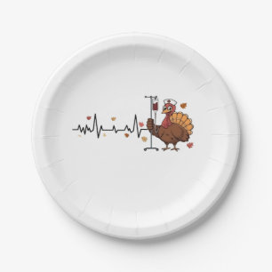 Thanksgiving Heartbeat Turkey Nurse Pulse Fall RN Paper Plate