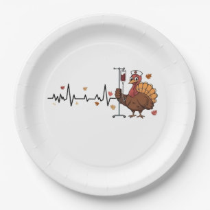 Thanksgiving Heartbeat Turkey Nurse Pulse Fall RN Paper Plate