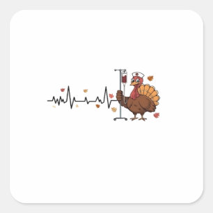 Thanksgiving Heartbeat Turkey Nurse Pulse Fall RN Square Sticker