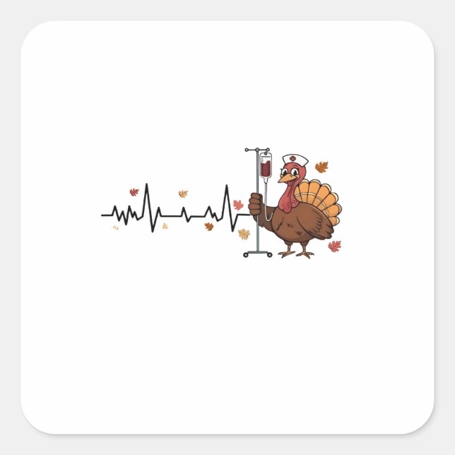 Thanksgiving Heartbeat Turkey Nurse Pulse Fall RN  Square Sticker (Front)