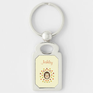 Thanksgiving Hedgehog and fall leaves Custom Name Key Ring